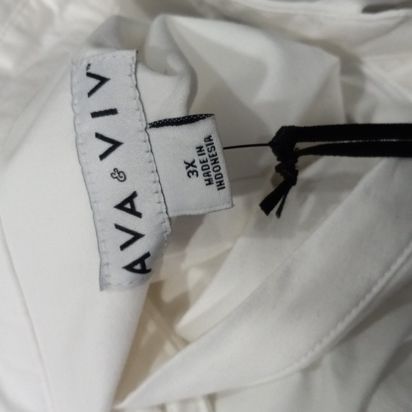 Ava & Viv White Button-Up Side Pockets Cotton Midi Dress Women's Plus Size 3X - Picture 11 of 15